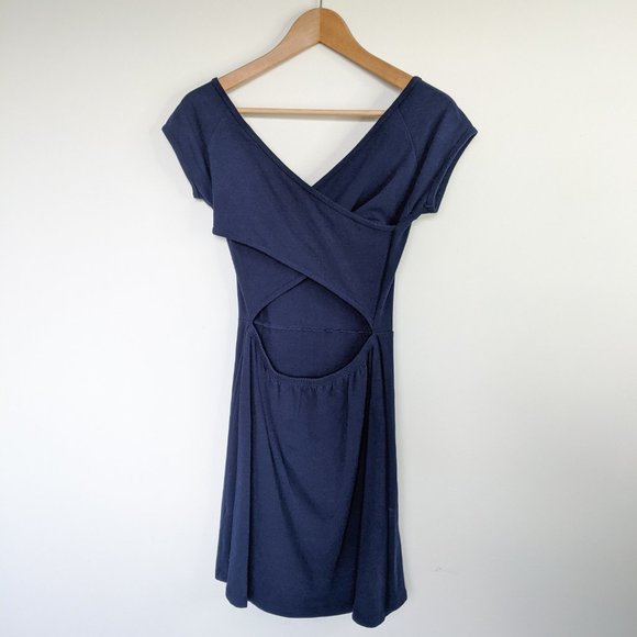 Garage Open Back Navy Skater Dress - Picture 2 of 7